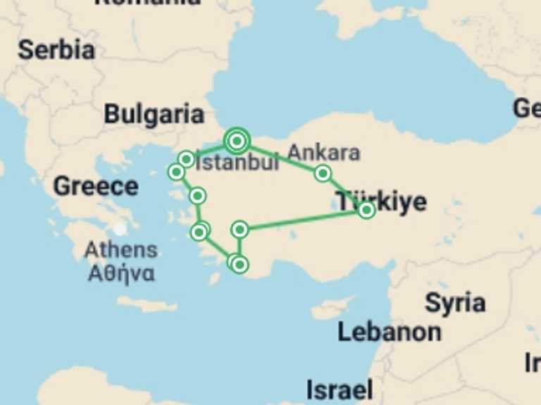 Map itinerary of Fethiye Tour in Spring with 8 destination visits for the trip: The Aegean Legacy