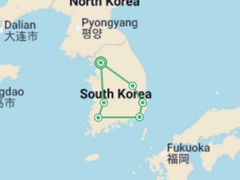 Map of 12-Day Seoul Tour with 5 destination visits for the trip: Discover South Korea