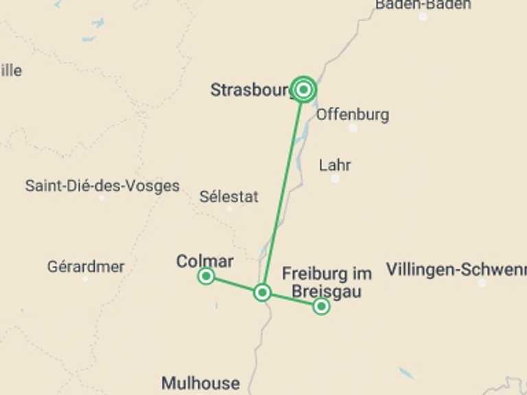 Map of 4-Day Strasbourg Tour with 2 destination visits for the trip: A Bountiful Christmas in Alsace and the Black Forest (port-to-port cruise)