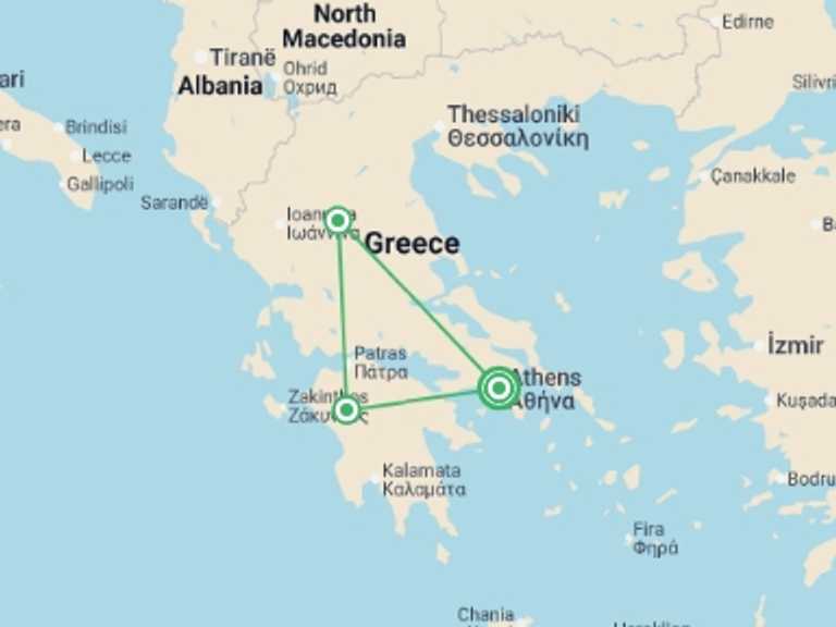 Map of Europe Tour with 3 destination visits for the trip: Glories of Greece