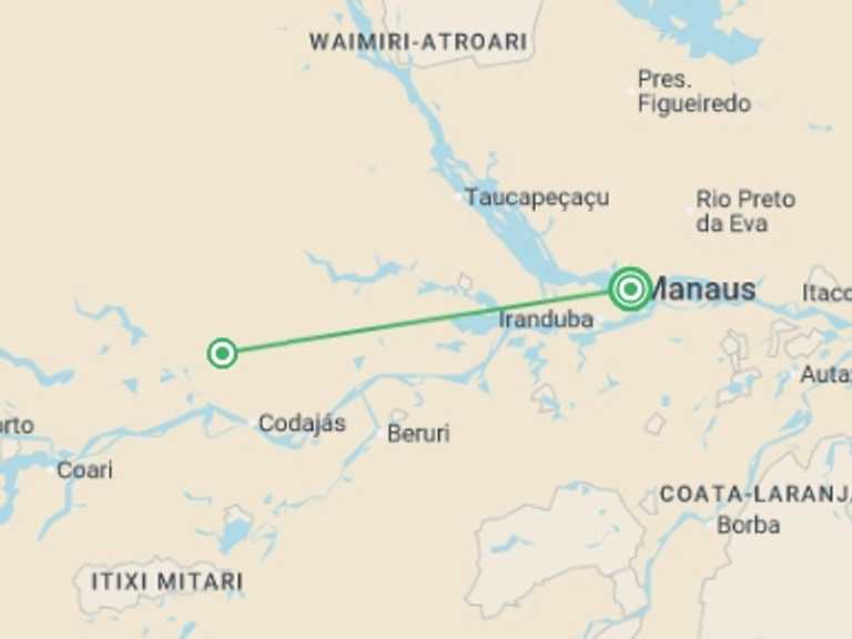 Map of Brazil Tour with 2 destination visits for the trip: Manaus Amazon Adventure - 5 days