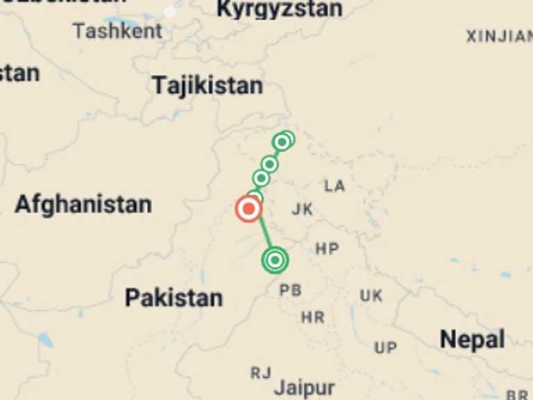 Map of a Explorer Tour with 8 destination visits for the trip: Pakistan: Karakoram Highway, Local Eats & Village Life