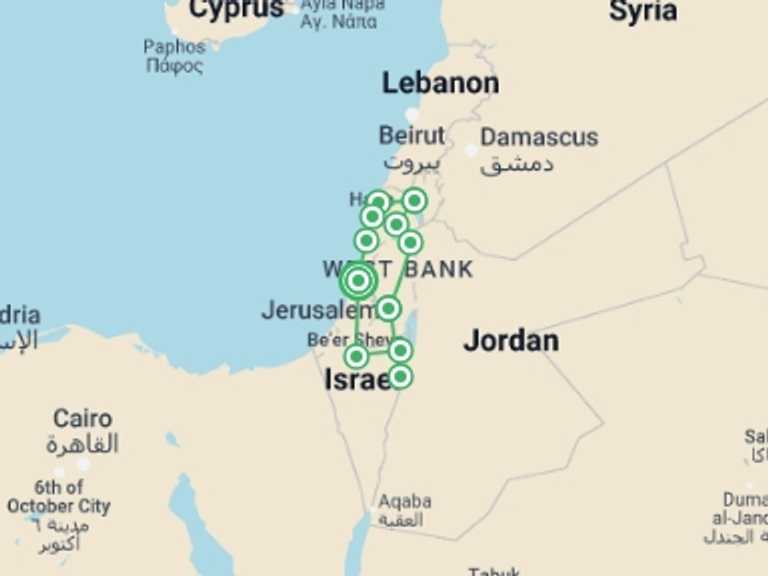 Map of Jerusalem Tour with 3 destination visits for the trip: 8 Days Highlights Of Israel