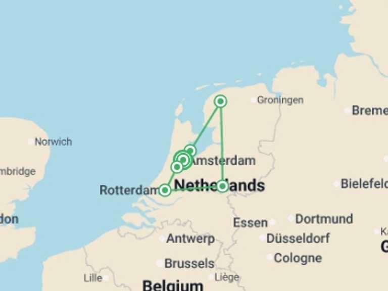Map of Europe Tour with 4 destination visits for the trip: Best of Holland