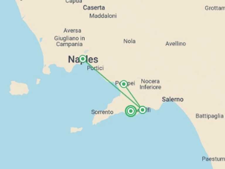 Map of Mediterranean Tour with 5 destination visits for the trip: Walking the Amalfi Coast