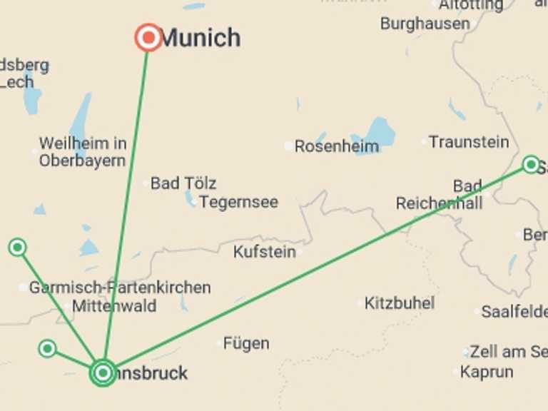 Map of Europe Tour with 2 destination visits for the trip: Magical Christmas Markets of Austria and Germany