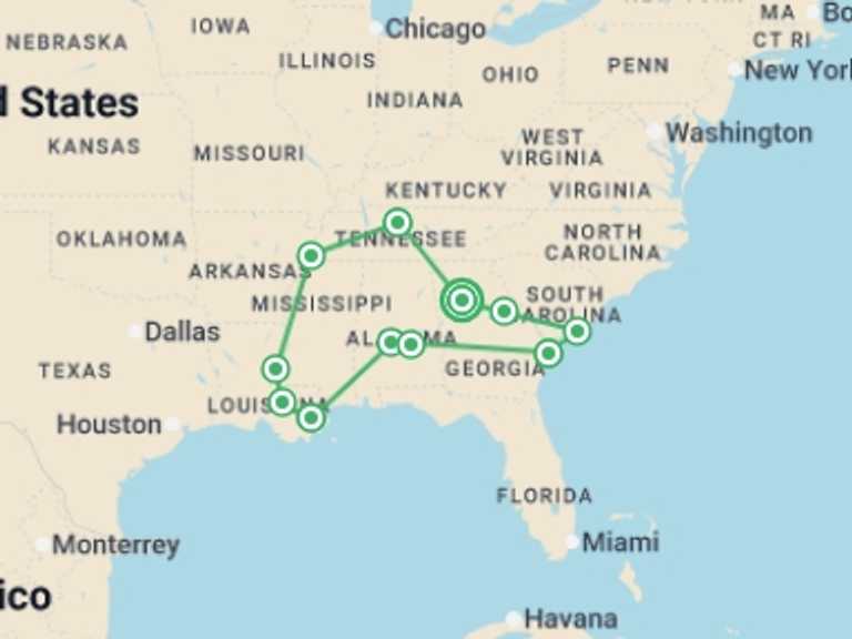 Map of New Orleans Tour with 8 destination visits for the trip: Atlanta & American South - 14 days