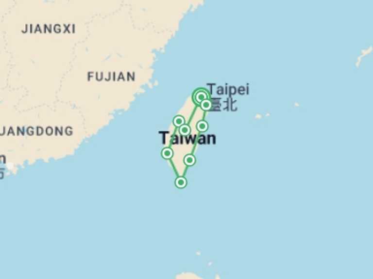 Map of Taiwan Tour with 5 destination visits for the trip: Highlights of Taiwan - 7 days