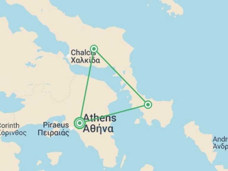 Map of Mediterranean Tour with 3 destination visits for the trip: Walking the Mountains & Villages of Evia