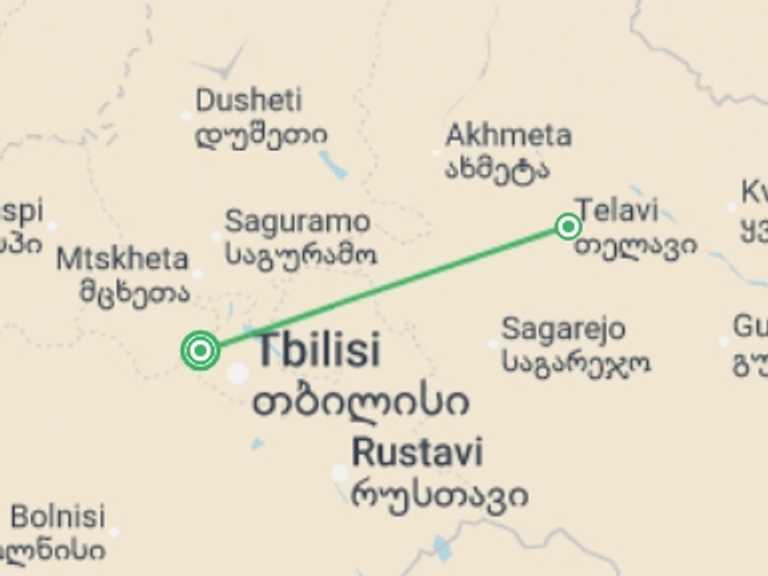 Map of a Sightseeing Tour with 2 destination visits for the trip: A Taste of Georgia - Tbilisi to the Caucasus Mountains
