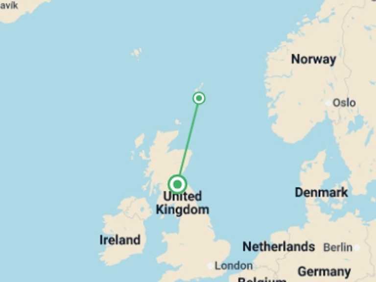 Map itinerary of Europe Tour in Winter with 3 destination visits for the trip: Up Helly Aa