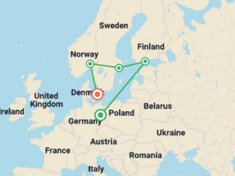 Map itinerary of Berlin Tour in Spring with 6 destination visits for the trip: Northern Capitals