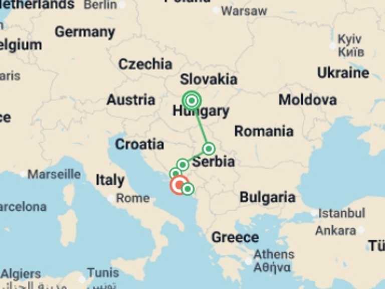 Map itinerary of Sarajevo Tour in May 2027 with 6 destination visits for the trip: Explore the Balkans