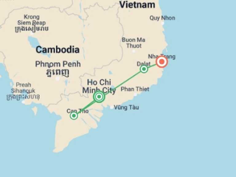 Map itinerary of Ho Chi Minh City Tour in Winter with 5 destination visits for the trip: 9 Days of Sun, Sand, and Sea in Vietnam