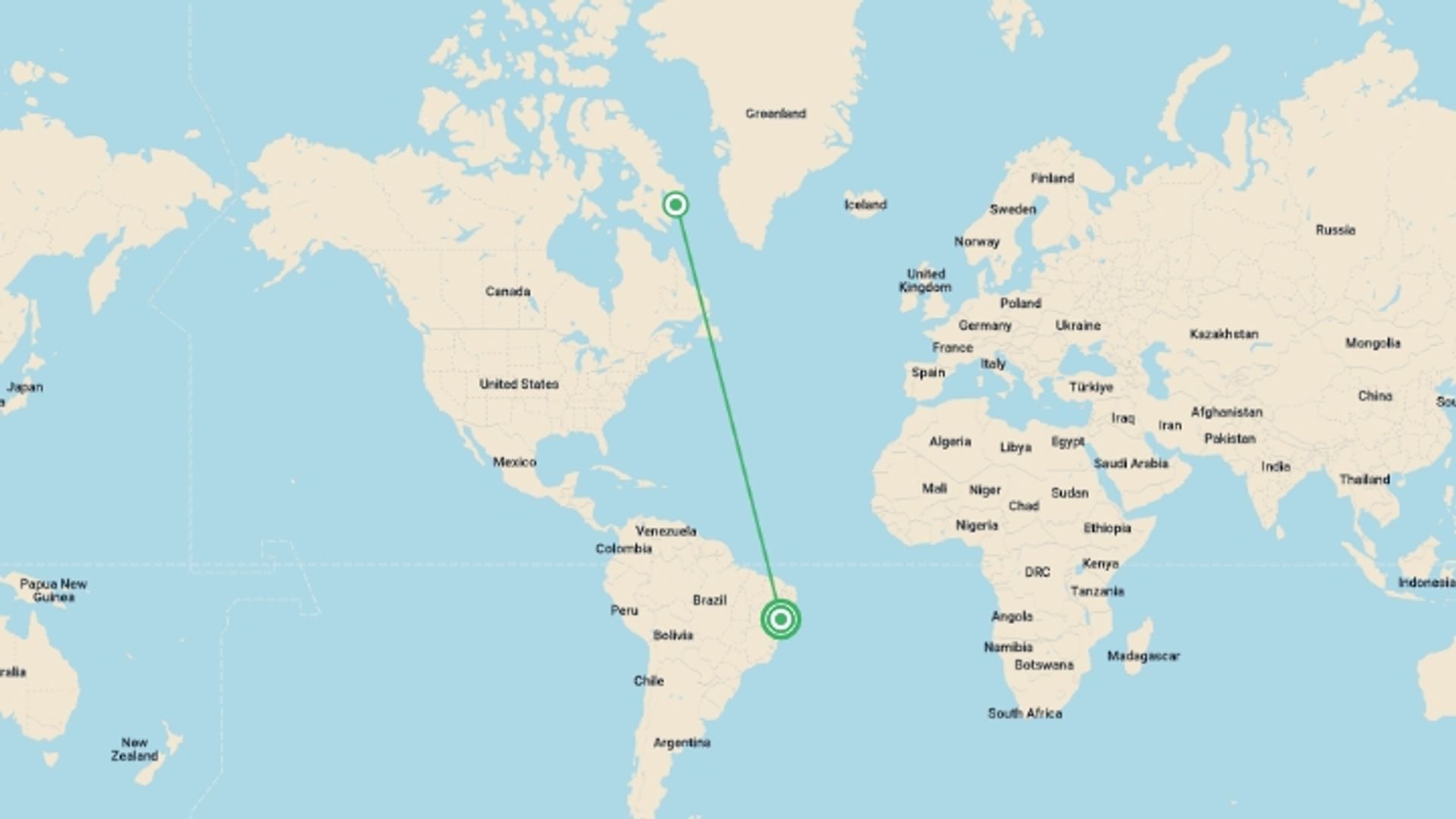 A map showing the tour itinerary for the trip: Salvador Afro-Cultural Experience, starting in Salvador, Brazil and ending in Salvador, Brazil going through 1 other destinations.