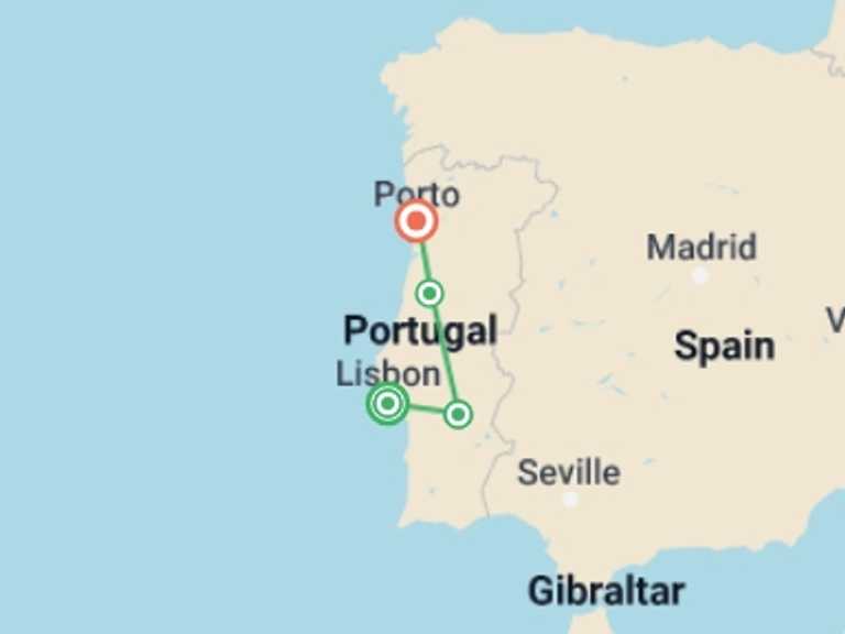 Map of Lisbon Tour with 4 destination visits for the trip: Journeys: Discover Portugal