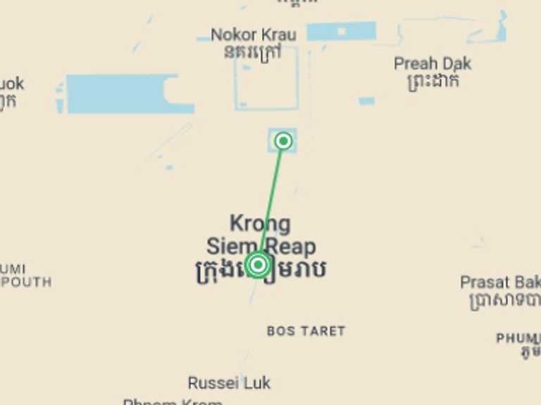 Map of Cambodia Tour with 2 destination visits for the trip: Siem Reap & Angkor Wat Group Tour Packages