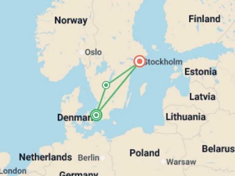 Map of Scandinavia Tour with 2 destination visits for the trip: Jewels of Scandinavia