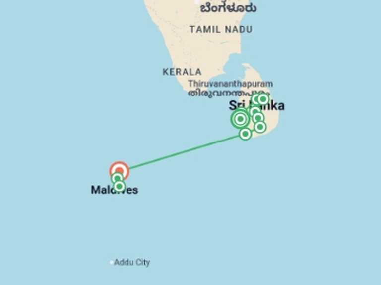 Map of Asia Tour with 11 destination visits for the trip: Family Sri Lanka and Maldives Adventure