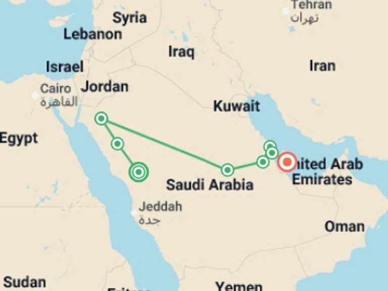 Map itinerary of Doha Tour in Winter with 8 destination visits for the trip: Classics from Arabia Bahrain and Qatar