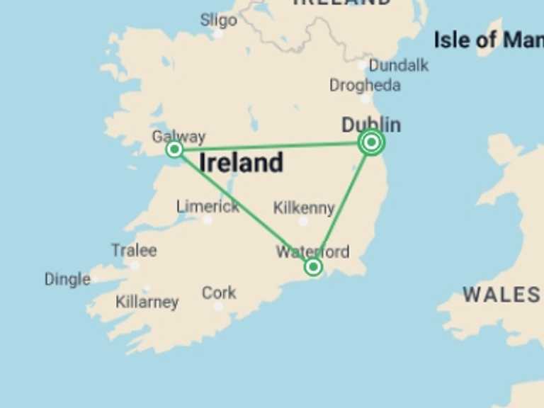 Map of Ireland Explorer Tour with 3 destination visits for the trip: Ireland in Low Season
