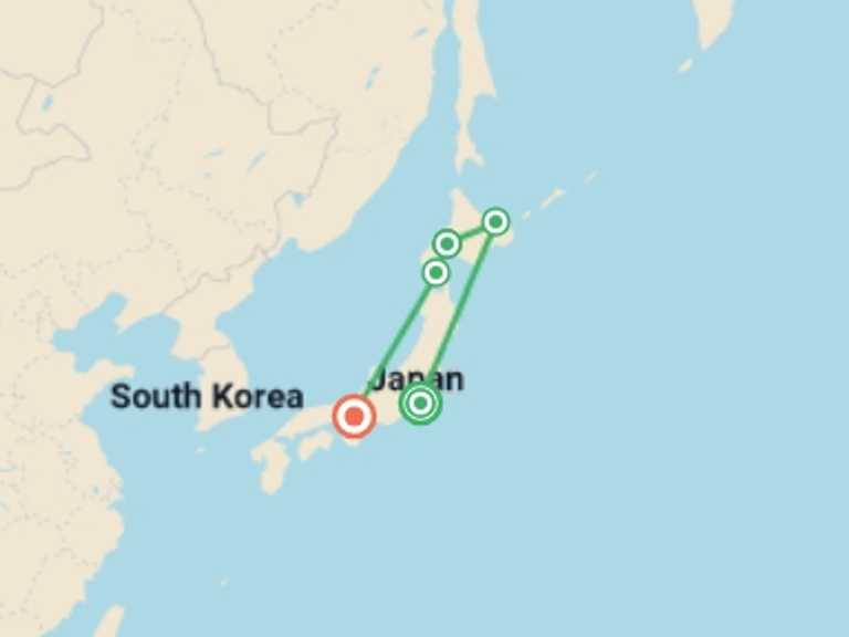 Map of Asia Tour with 5 destination visits for the trip: Japan Sapporo Snow Festival