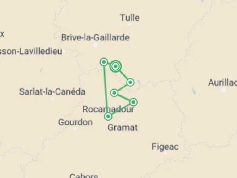 Map of a Adventure Tour with 7 destination visits for the trip: Dordogne's Hidden Treasures on Foot - 10 Days