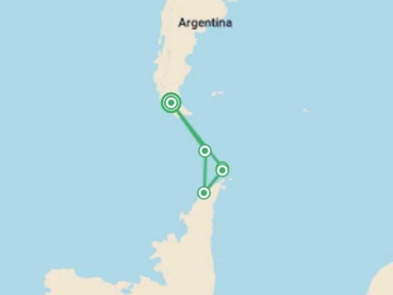 Map itinerary of Chile Tour in January 2026 with 5 destination visits for the trip: Antarctic Express: Crossing the Circle