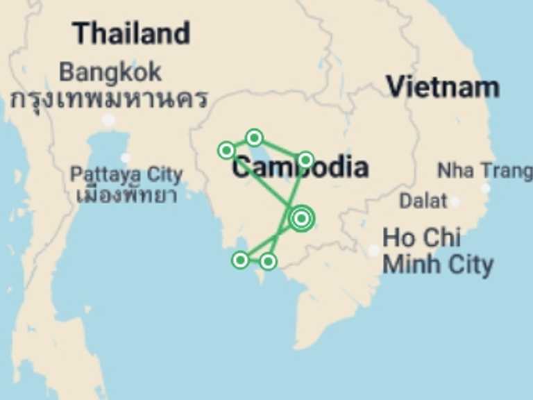 Map of a Shopping and Markets Tour with 6 destination visits for the trip: Best of Cambodia