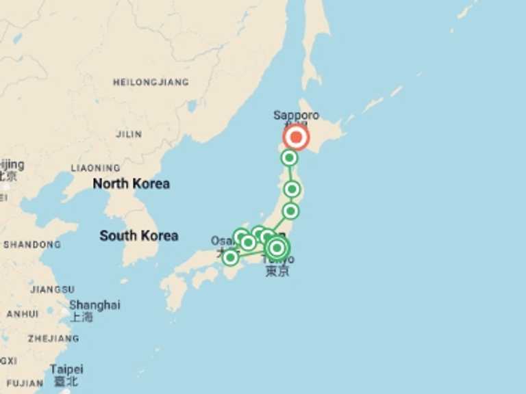 Map of Sapporo City sightseeing Tour with 10 destination visits for the trip: Sakura Dreams, Ending in Sapporo