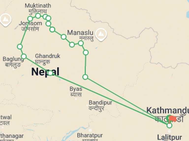 Map of Asia Tour with 15 destination visits for the trip: Annapurna Circuit Trek