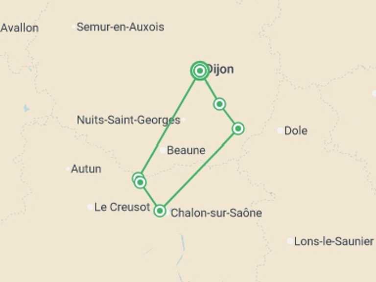 Map of Mediterranean Cruise Tour with 7 destination visits for the trip: Fine Food and Wines on a Cruise through the Burgundy Region (port-to-port cruise)