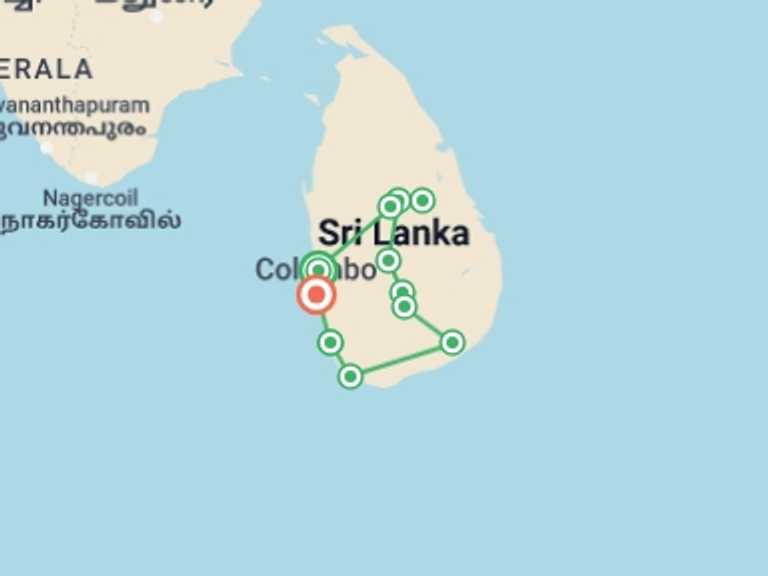 Map of Galle Cultural, religious and historic sites Tour with 11 destination visits for the trip: Upgraded - Discover Sri Lanka