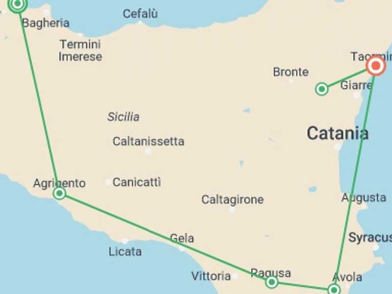 Map of Italy Tour with 6 destination visits for the trip: Magical Sicily (7 Days)