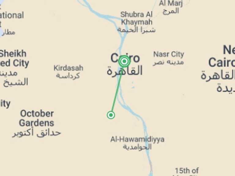 Map itinerary of Africa Tour in December 2026 with 2 destination visits for the trip: Cairo City Stay - 4 days
