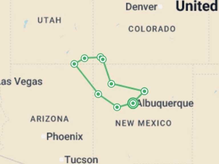 Map of a Adventure and sport Tour with 6 destination visits for the trip: Four Corners Trail of the Ancients - 9 days