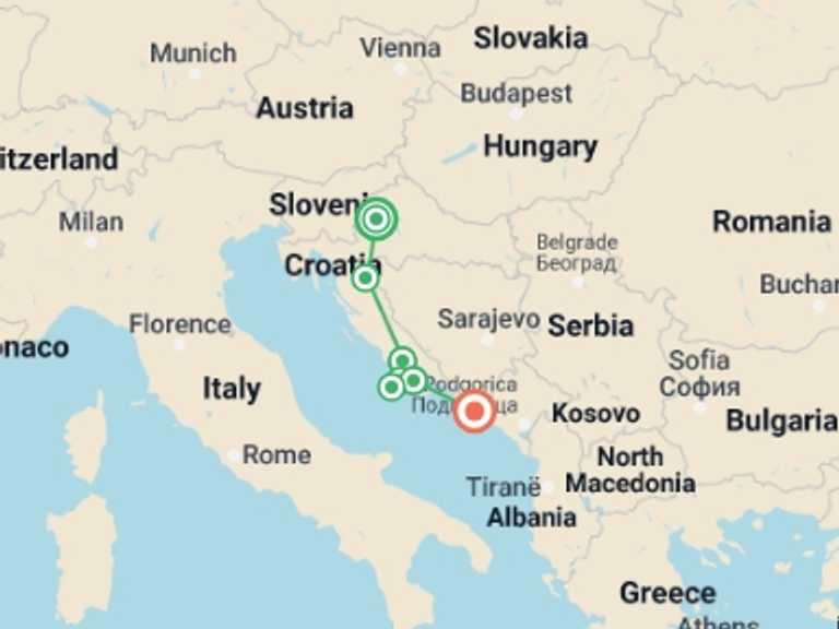 Map of Croatia Tour with 5 destination visits for the trip: Highlights of Croatia in Eight Days