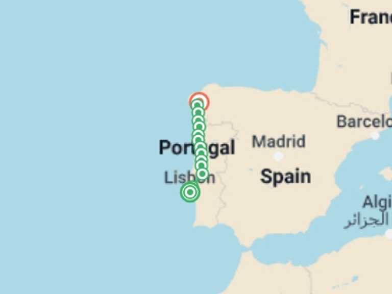 Map itinerary of Porto Tour in Fall with 14 destination visits for the trip: Full Portuguese Camino Cycle