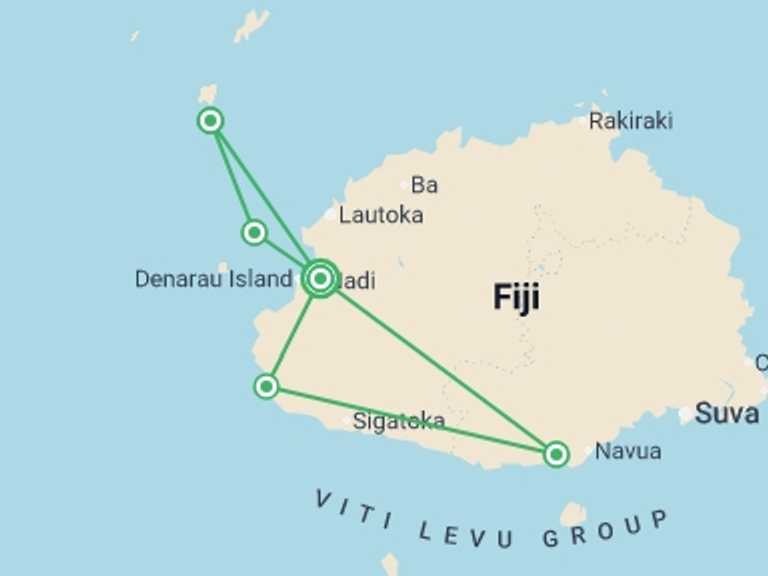 Map of a Beach Tour with 5 destination visits for the trip: Fijian Explorer 14D/13N
