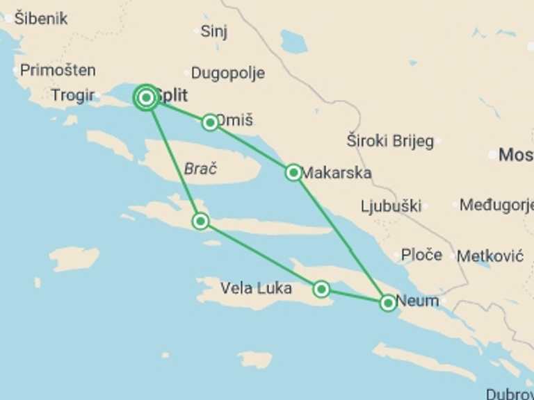 Map of Croatia Tour with 6 destination visits for the trip: Croatia Island Sail and Ultra Music Festival with Festigo Travel