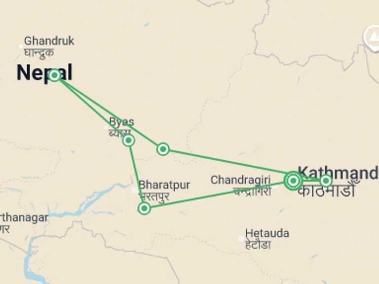 Map itinerary of Asia Tour in October 2026 with 6 destination visits for the trip: Discover Nepal