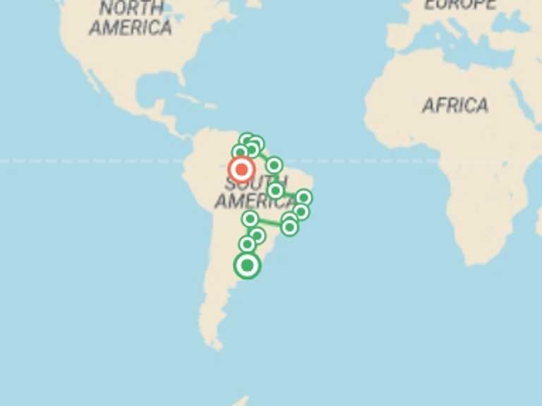 Map itinerary of Cartagena Tour in January 2026 with 17 destination visits for the trip: Buenos Aires To Manaus Inc. Guianas (13 Weeks) Tra