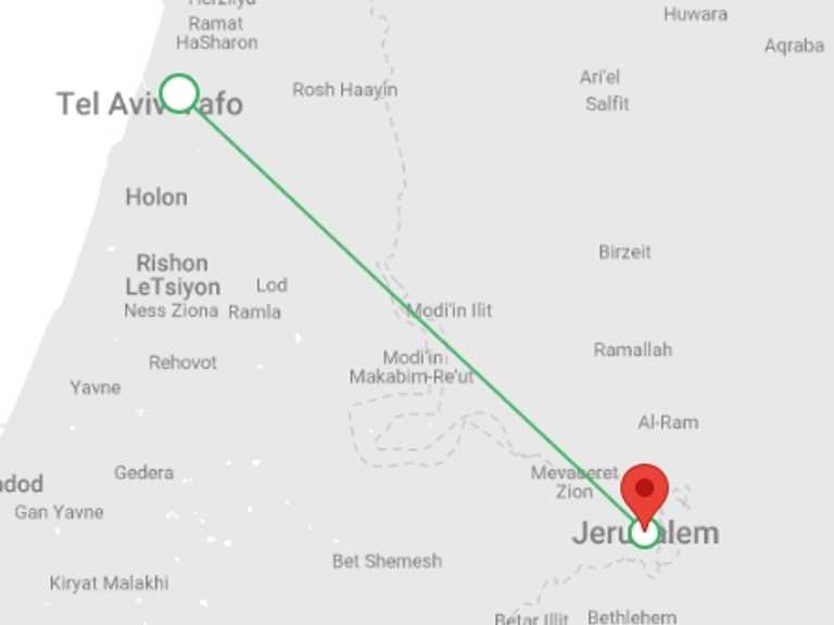 Map of 2-Day Tel Aviv Tour with 2 destination visits for the trip: Christian Jerusalem Tour, 2 Days From Tel Aviv
