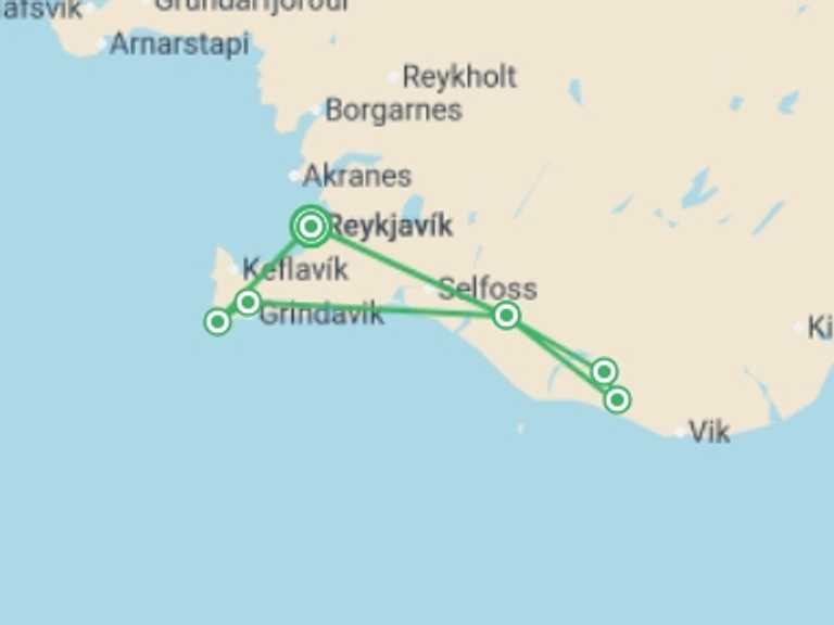Map itinerary of Europe Tour in April 2026 with 2 destination visits for the trip: Land of the Northern Lights Comfort - 5 days