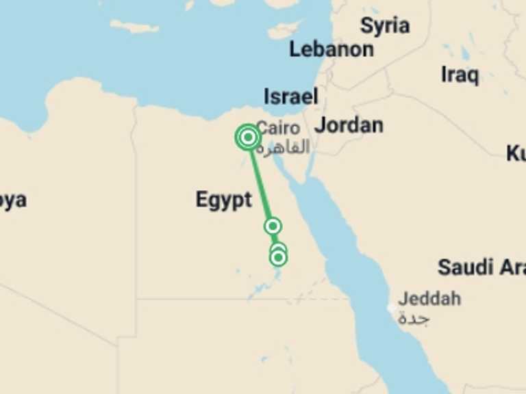 Map itinerary of Africa Tour in September 2026 with 3 destination visits for the trip: Essential Egypt - 8 days