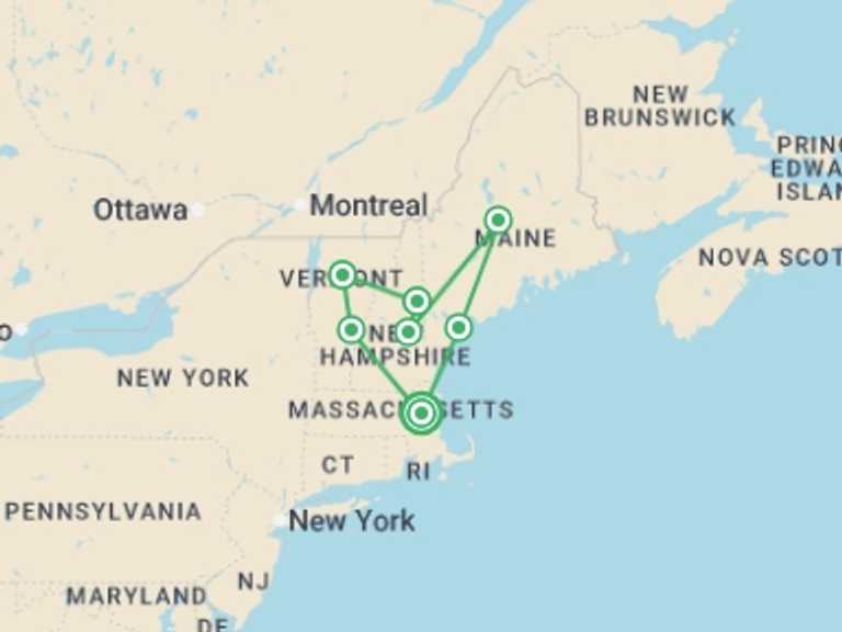Map of a Art and architecture Tour with 2 destination visits for the trip: Colors of New England 
