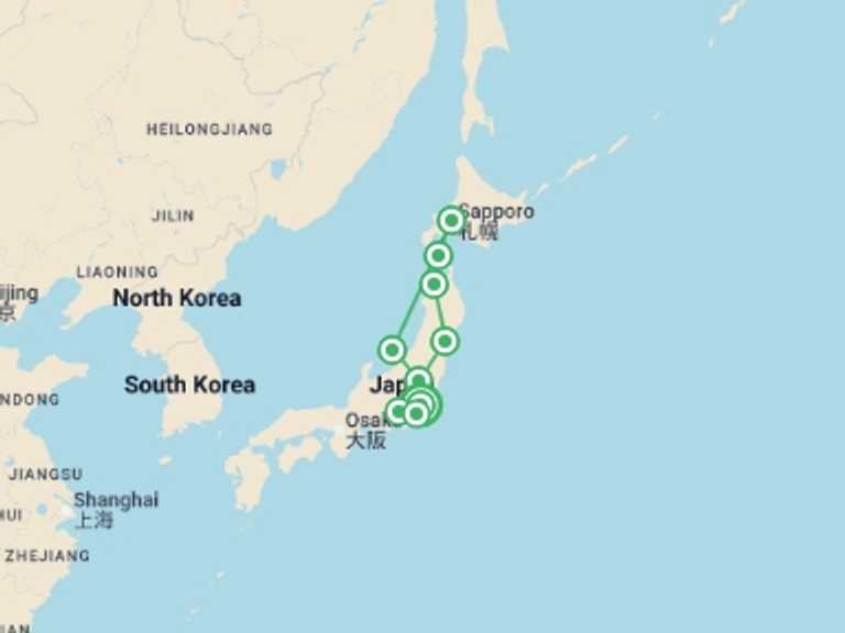 Map of Tokyo Adventure Tour with 9 destination visits for the trip: Japan Northern Explorer