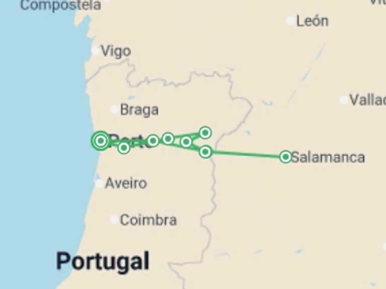 Map of 8-Day Portugal Tour with 6 destination visits for the trip: Portugal, Land of the Explorers (port-to-port cruise)