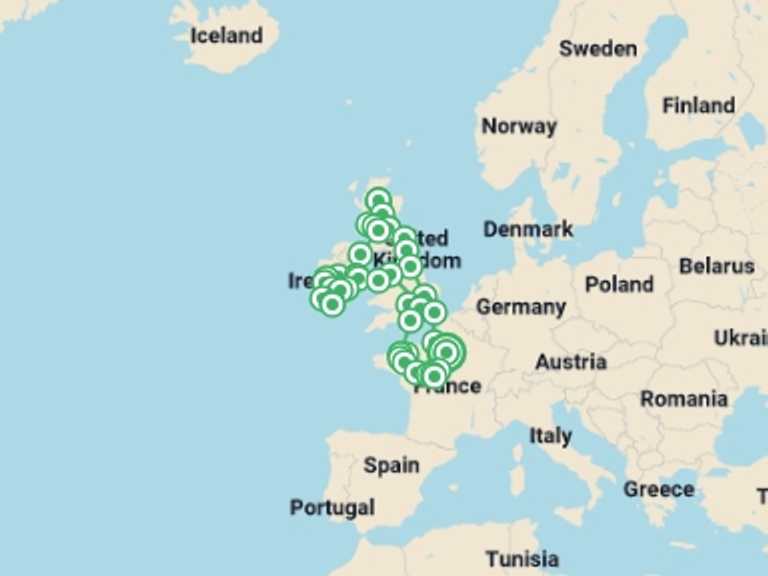 Map of Europe Explorer Tour with 15 destination visits for the trip: British Isles with Brittany and Loire Castles