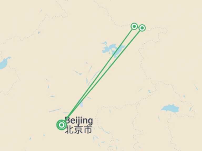 Map of 8-Day China Tour with 3 destination visits for the trip: Great Wall Hike